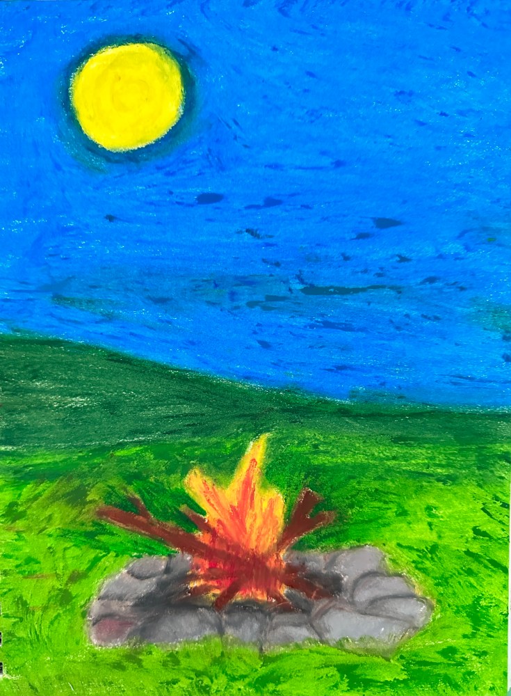 fire, moon, hillside